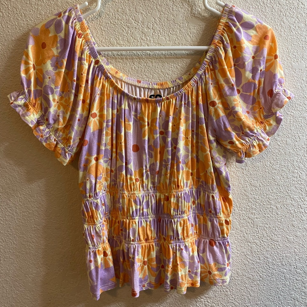 Flower Print Short Sleeve Top